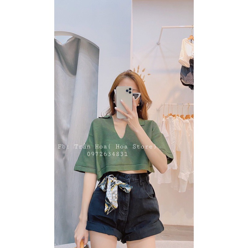 áo len cổ V croptop hot hit - phiên bản cộc tay (bz97-1#) | BigBuy360 - bigbuy360.vn