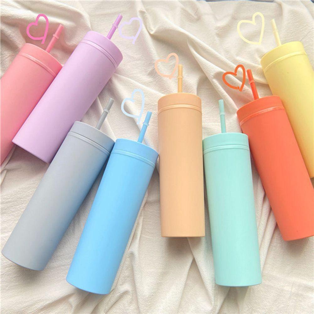 Bình Nước Nhựa Hai Lớp Kèm Ống Hút 16Oz Thiết Kế Thanh Lịch