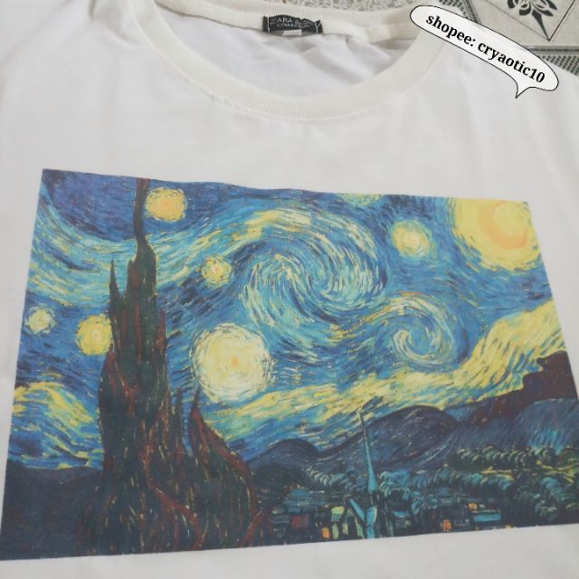 [Kèm video + hình thật] Áo tay lửng Van Gogh Starry Night tranh đêm đầy sao vintage unisex