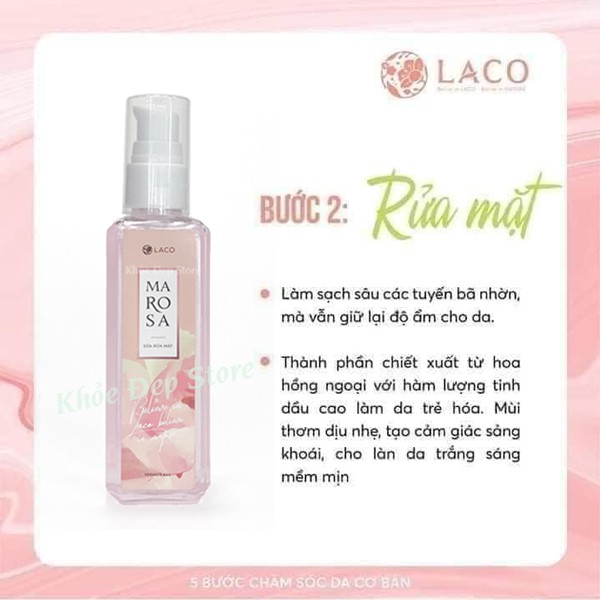 Combo làm sạch da chính hãng Laco tẩy trang, sữa rửa mặt Marosa, tẩy da chết