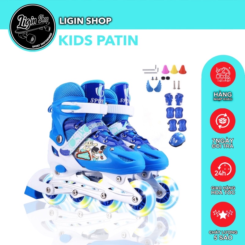 Giày patin trẻ em, giày patin cho bé, tặng kèm bảo hộ và nón, patin.