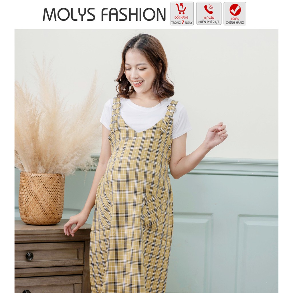 Yếm bầu công sở có kèm áo cotton V3151 dáng suông phù hợp mọi dáng người, onesize đến 70kg