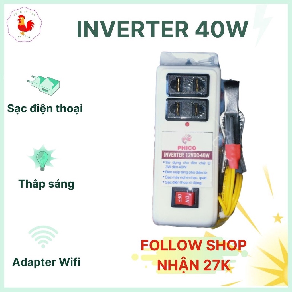 Bộ chuyển điện bình 12V lên 220V dùng cho các thiết bị điện dưới 40W,sạc điện thoại, thắp sáng,chạy Wifi