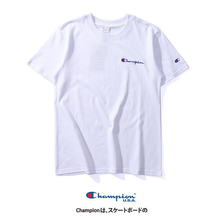 Áo thun cotton ngắn tay thêu chữ champion thời trang cho nam nữ