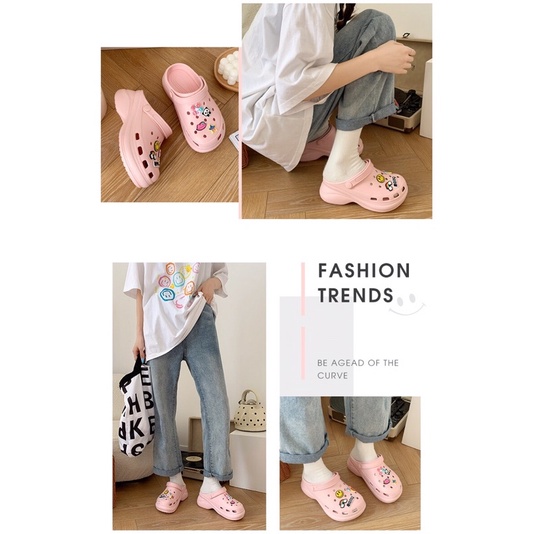 Dép cross/ sục cross trơn độn đế cao 4-5cm tặng kèm sticker/ Jibbitz