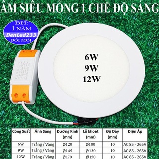 ĐÈN LED ÂM TRẦN TRÒN SIÊU MỎNG 6W-9W-12W SÁNG TRẮNG