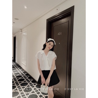 Áo lụa tay hến cúc trai C'est la vie