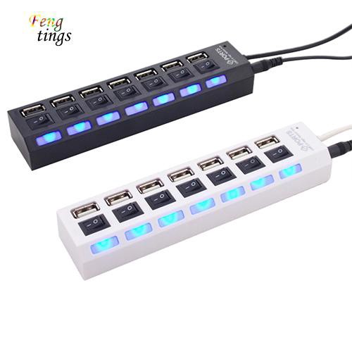 ✌ FT ✌ 7-Port USB 2.0 HUB Splitter High Speed Adapter ON/OFF Switch for Laptop PC