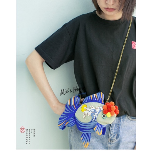 Bộ Dụng Cụ Thêu Tay Thủ Công DIY Nguyên Liệu - Tự thêu may túi xách túi tote Hình Cá Phong cách Độc Đáo - Mie Handmade