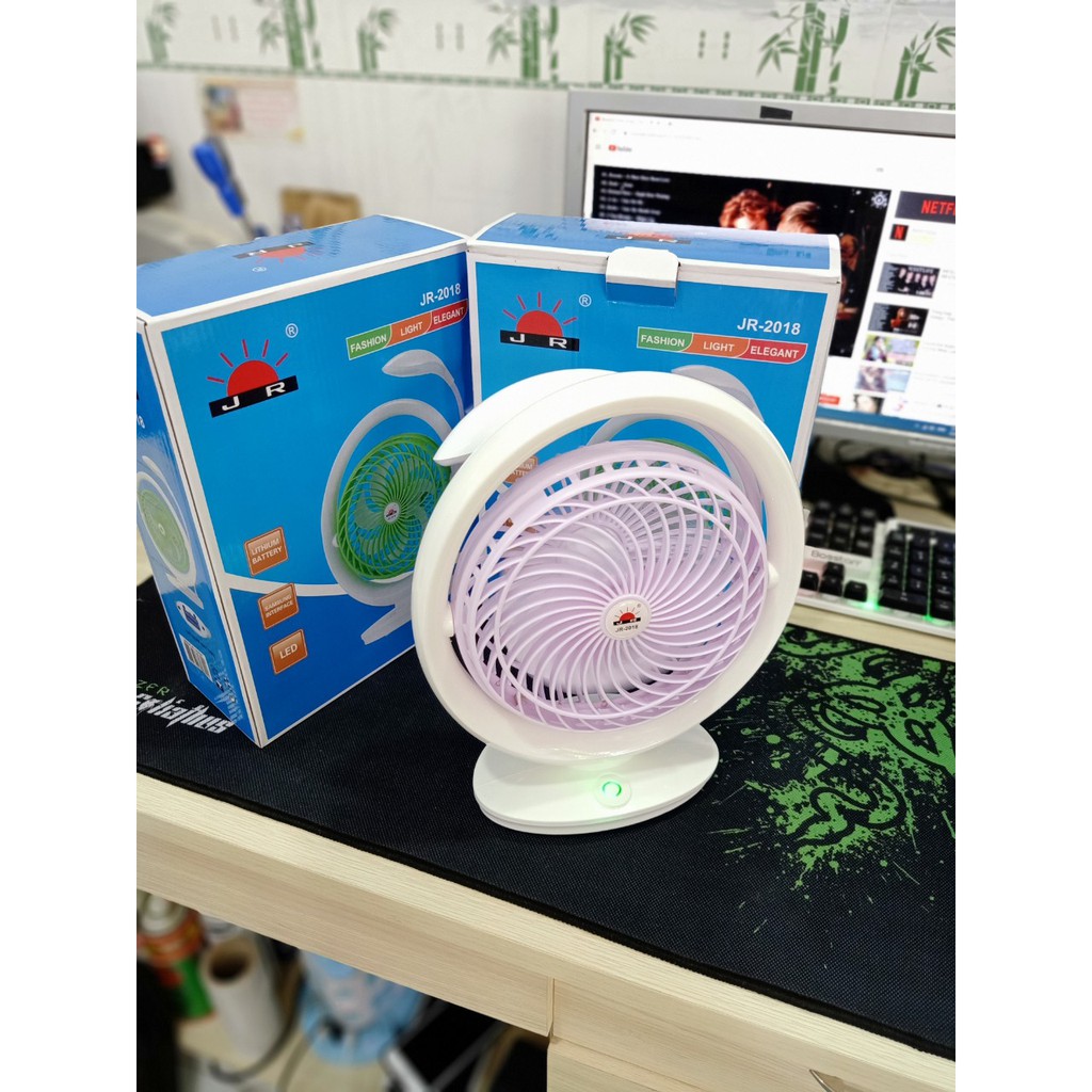 Quạt Sạc Tích Điện Kiêm Đèn - HCM giao nhanh 19 phút.