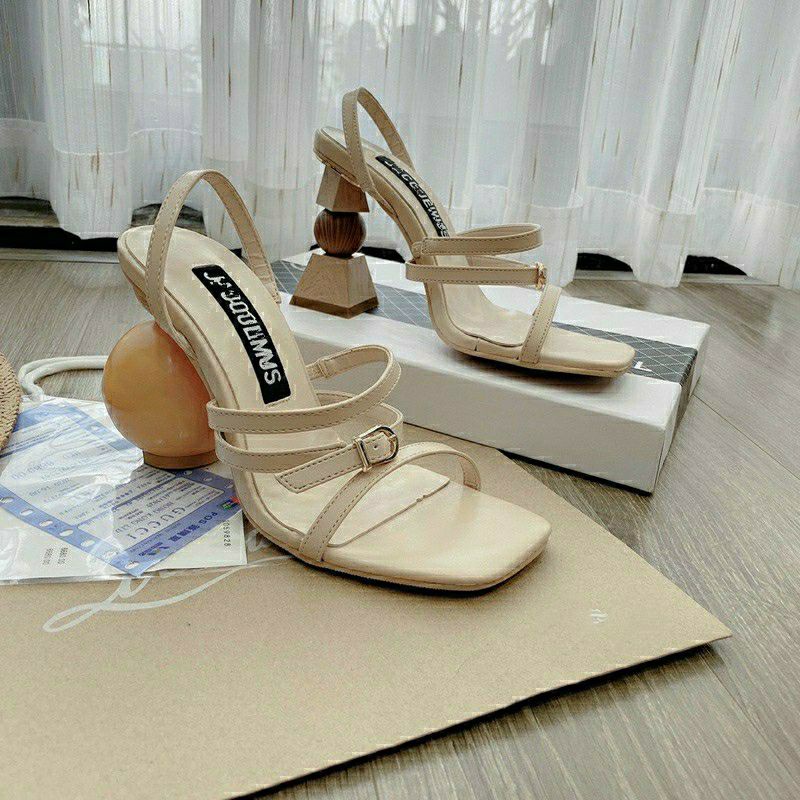 Sandal JacQ da gót gỗ độc lạ đen nude