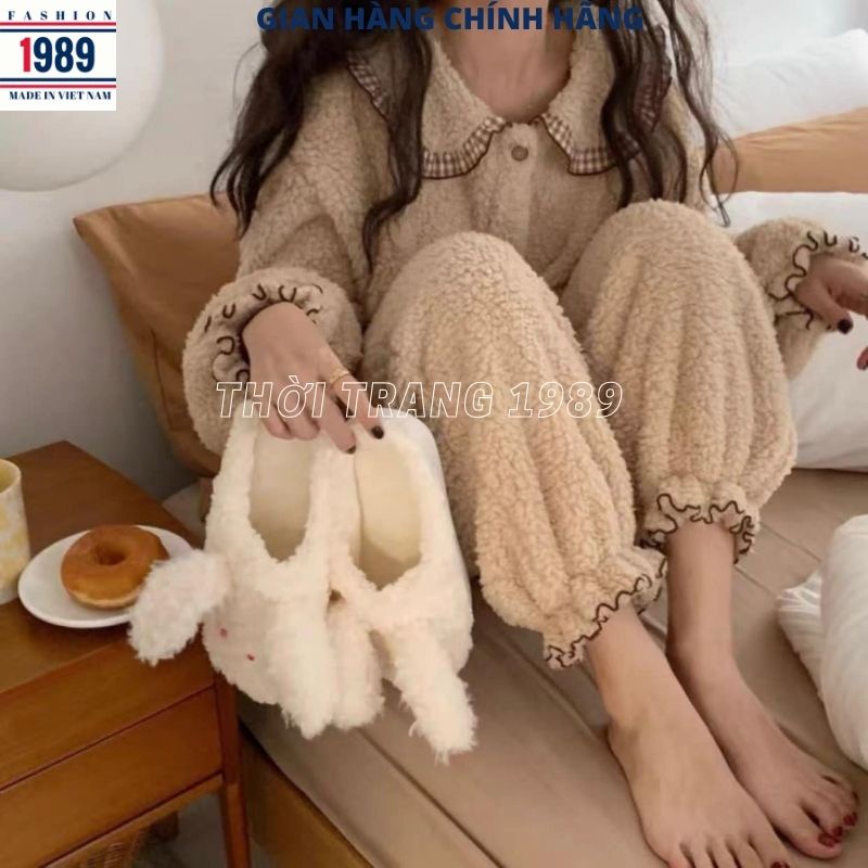 Bộ đồ mặc nhà lông gấu kute dễ thương kiểu dáng hàn quốc, bộ ngủ  lông ,ấm áp mùa đông -PHƯƠNG 1989