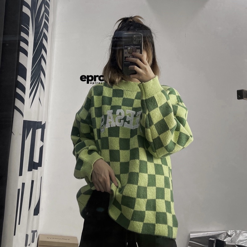 Áo len hoạ tiết bàn cờ hot tiktok douyin ulzzang