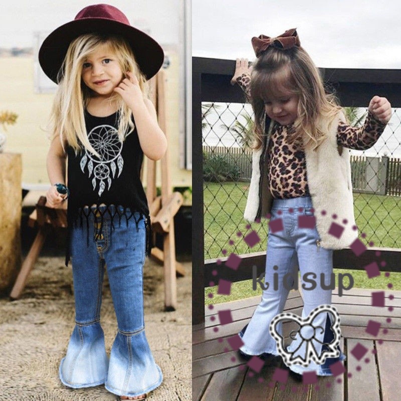 Quần jean ống loe dáng dài thời trang cho bé gái