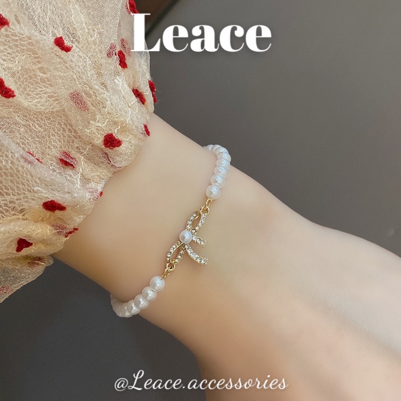 Vòng tay nữ, lắc tay ngọc trai nhân tạo mặt nơ đính đá BL012 Leace.accessories