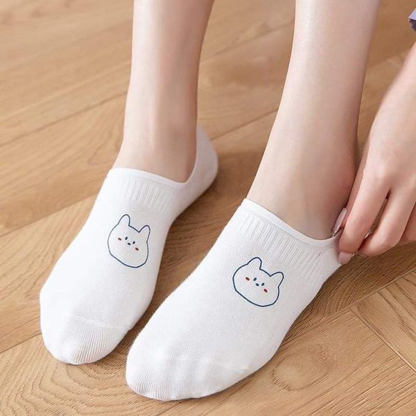 Combo 10 Đôi Tất Lười Cotton Trắng Nhiều Hình Kute Cho Nữ