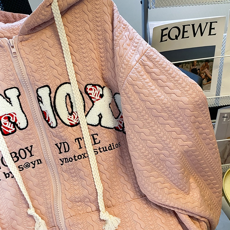 ZHELIHANGFEI Áo Hoodie Tay Dài Dáng Rộng Phối Dây Rút Phong Cách Preppy