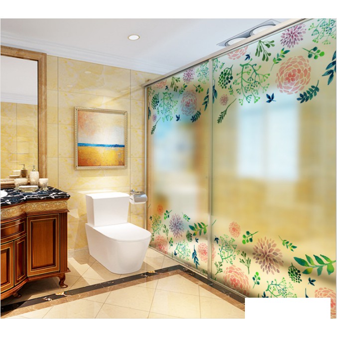 Decal Dán Kính Cao Cấp - Hoa Viền Sắc Màu nhạt ( 60x116 )