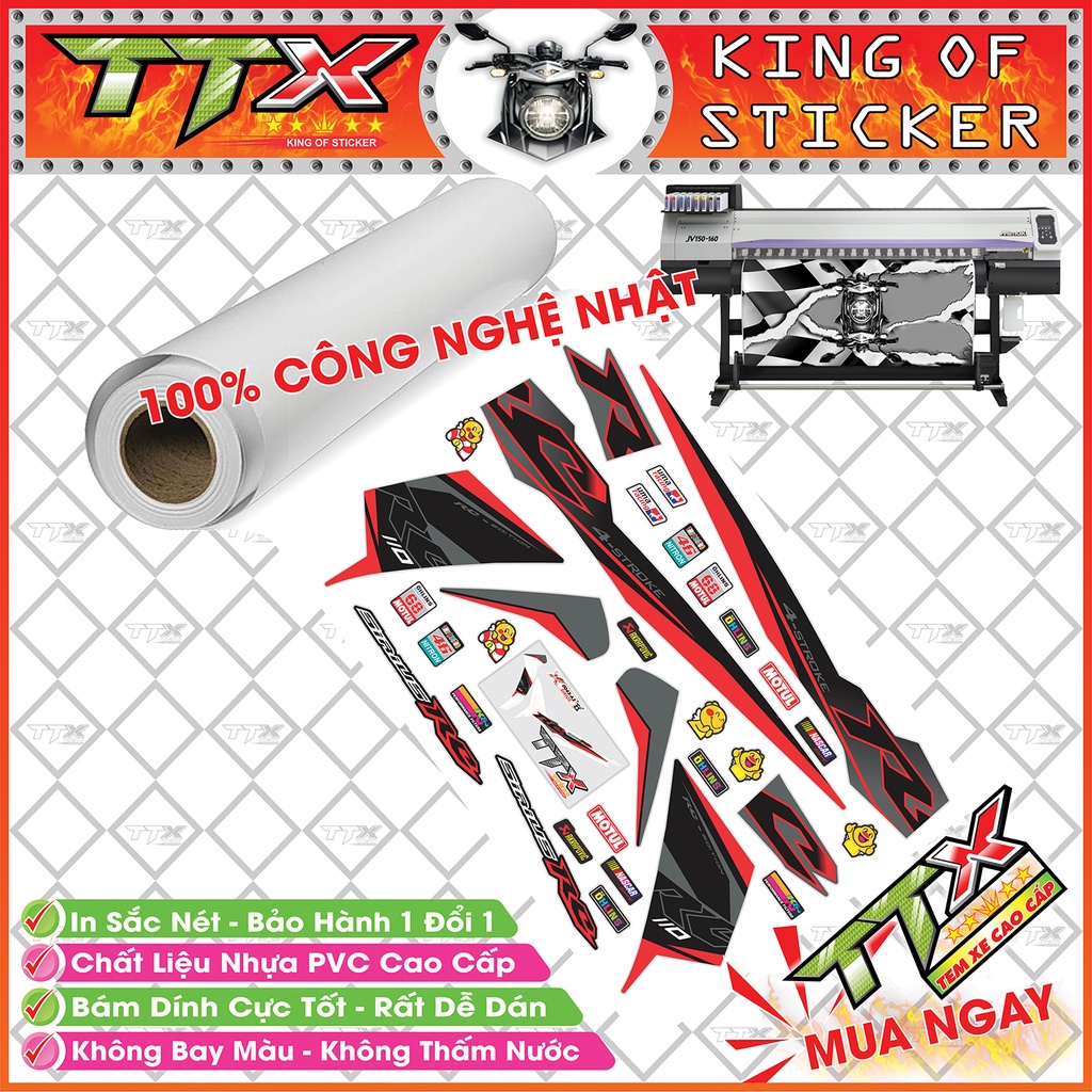 Tem Xe Sirius 110 RC Xám Đỏ Đen - Tem Sirius RC Đen Xám Đỏ Siêu Đẹp - Mẫu Team Sirius Xám Đỏ Đen