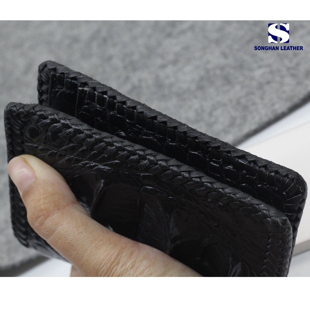 Ví Nam Gai Gù Cá Sấu Đứng Hai Mặt Songhan Leather WL099.Bóp Da Nam Đan Viền Thủ Công Khâu Tay.Bảo Hành 12 Tháng