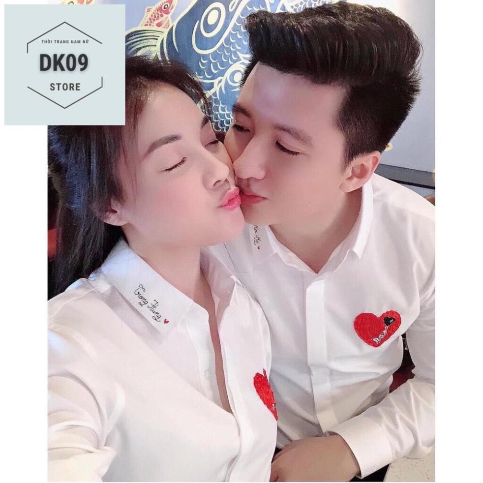 Áo Sơ Mi Dài Tay Cặp Đôi Nam- Nữ Thêu Trái Tim | BigBuy360 - bigbuy360.vn
