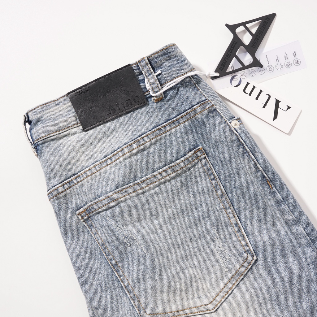 Quần Jean Nam Ghi Sáng Rách ATINO Chất Liệu Jean Pha Spandex Form Slim-Fit QJ1.1027