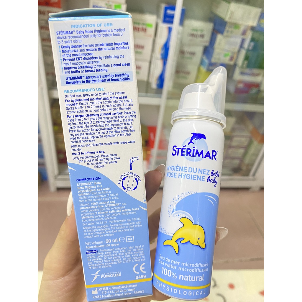 Dung dịch muối biển xịt mũi trẻ em Sterimar Pháp 50ml