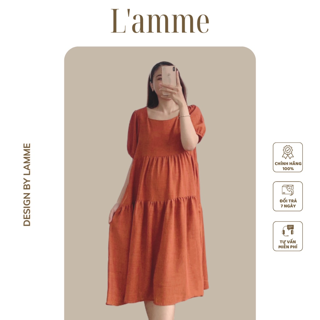 Váy bầu đẹp Laura chất đũi Hàn mềm mát có đủ size cho mẹ bầu và sau sinh by LAMME