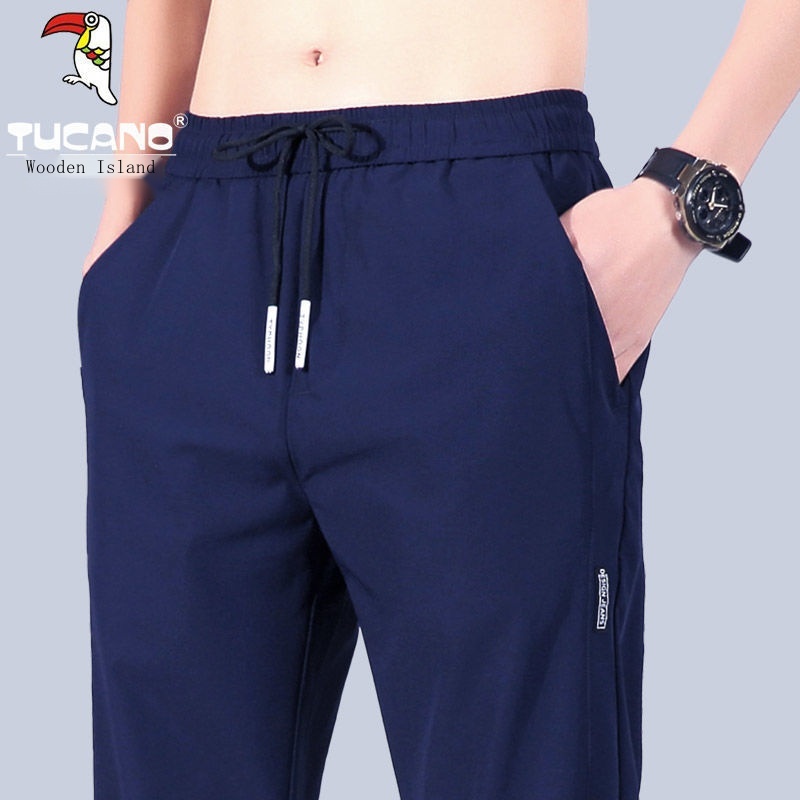 Quần dài thể thao vải lụa lạnh mỏng khô nhanh thoáng khí phong cách mùa hè cho nam