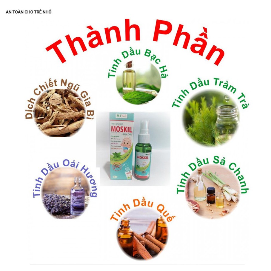 Tinh dầu xịt muỗi Thảo dược Moskil - Xịt chống muỗi cho trẻ em - Hoàn toàn từ thảo dược thiên nhiên ( Lọ 50ml )