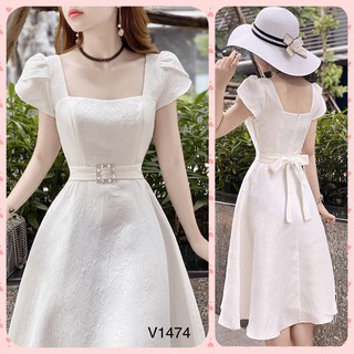 [BÁN LỖ VỐN - HÀNG SALE KHÔNG ĐỔI TRẢ] Váy trắng xòe cổ vuông thiết kế V1474