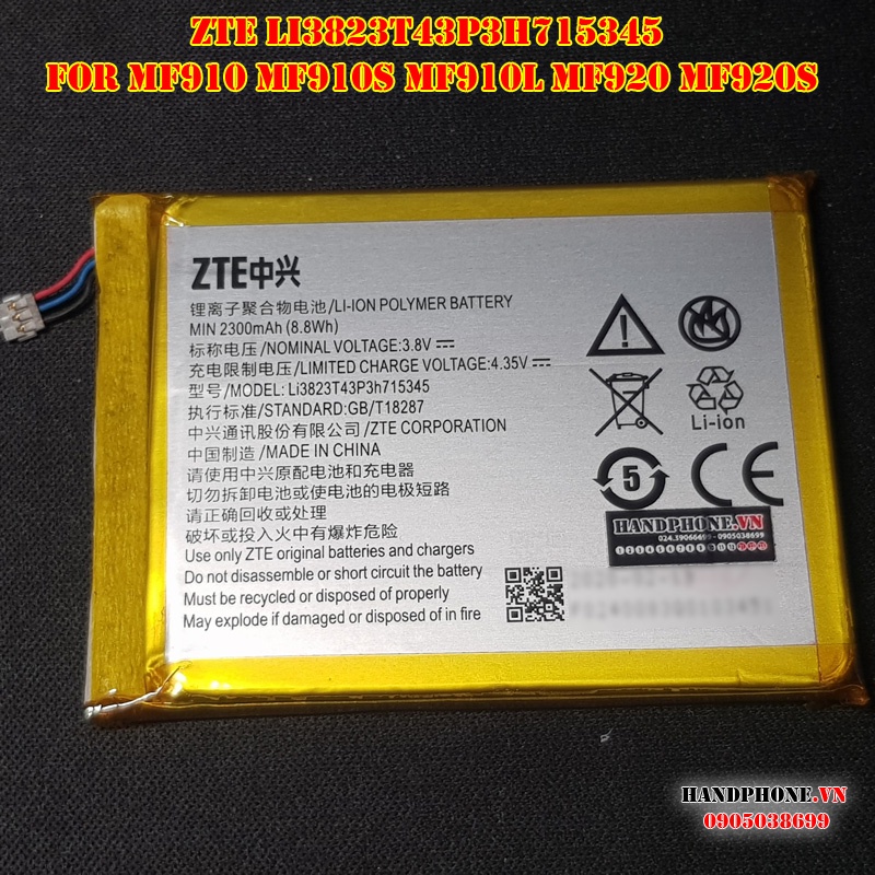 Pin ZTE Li3823T43P3h715345 2300mAh cho bộ phát wifi ZTE MF910 MF910S MF910L MF920 MF920V MF920S Mobifone