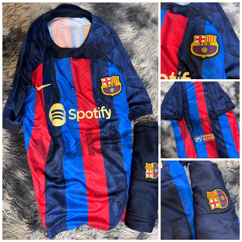 Set bộ quần áo thể thao bóng đá nam nữ clb barca vải gai mịn 2022 2023 logo thêu đầy đủ