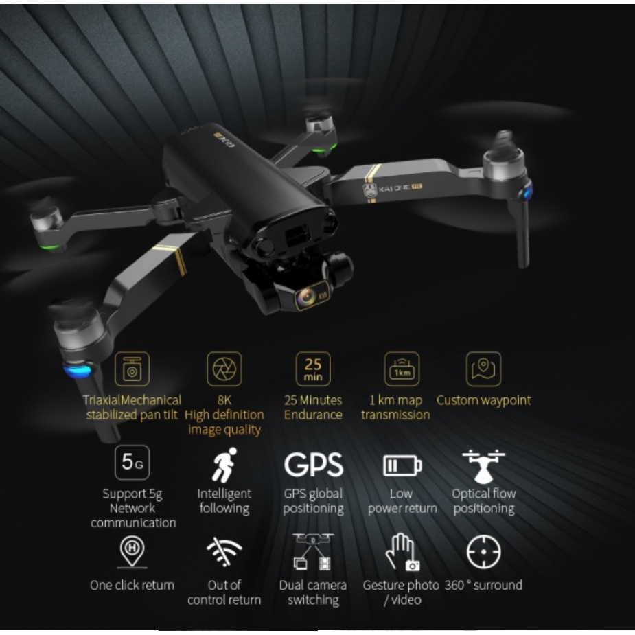 Flycam YLRC KAI ONE PRO MAX 8K Camera 3 Trục Gimbal + EIS GPS 5G Wifi - Bay 25 Phút 1,2Km - Tặng Balo