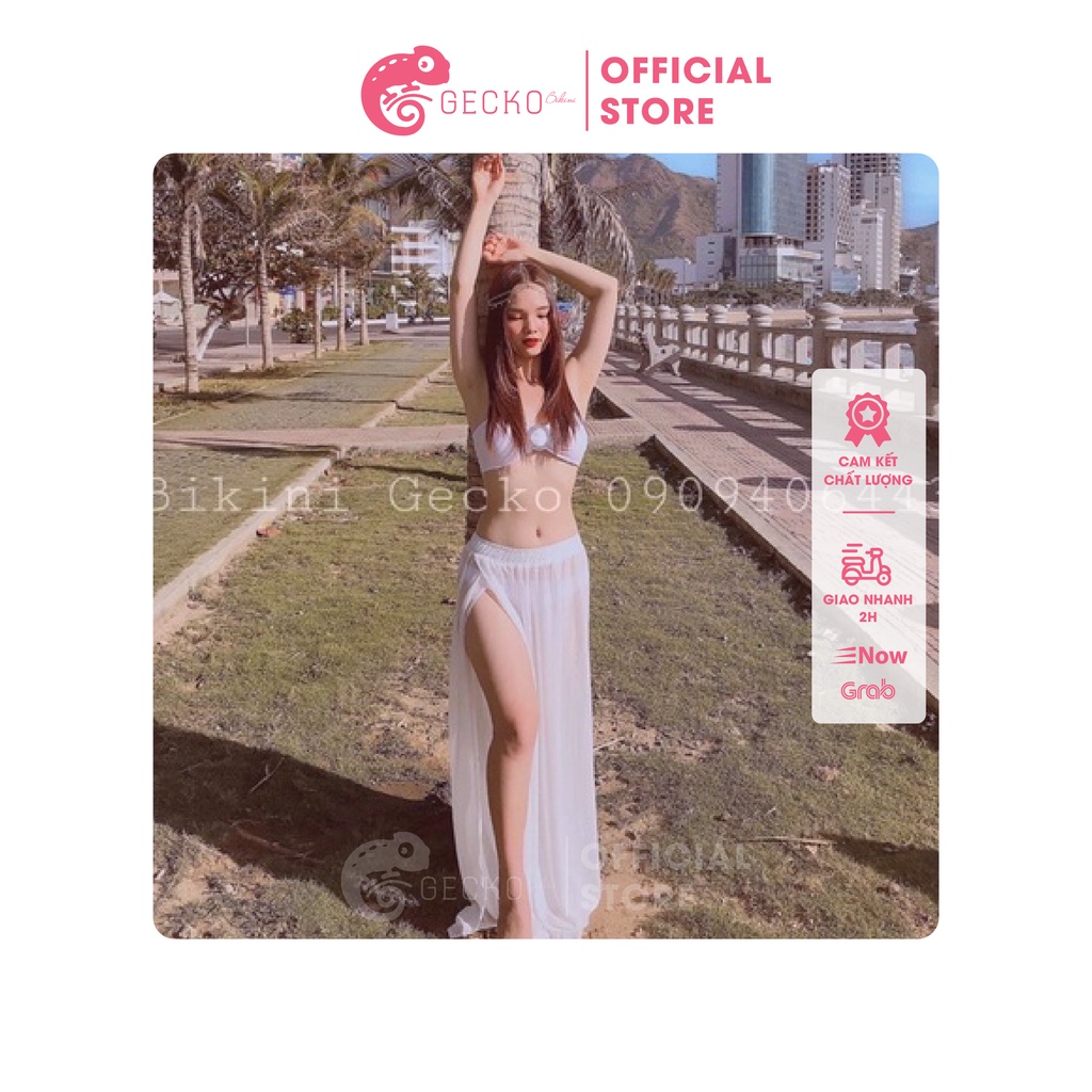 Áo Khoác Kimono Đi Biển Dáng Dài, Áo Choàng Bikini Chân Váy Voan GK0402 (Ảnh Thật) Có Dây Cột Eo
