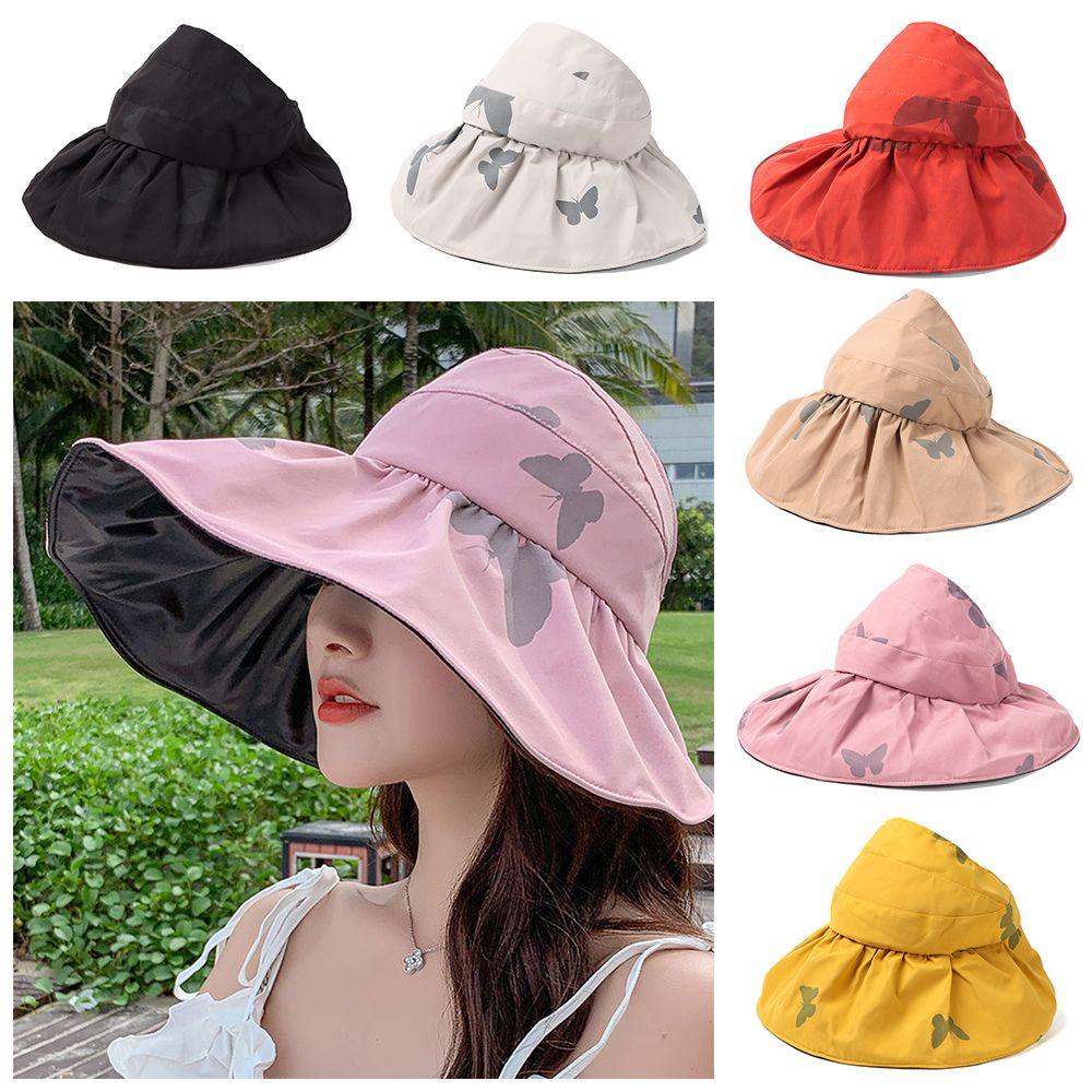 Mũ Lưỡi Trai Nửa Đầu Chống Tia UV Họa Tiết Bướm Có Thể Gấp Gọn Thời Trang Mùa Hè Cho Nữ