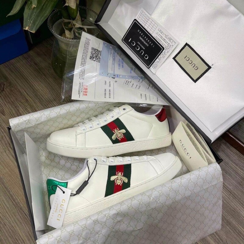 Giày thể thao nam trắng ❤️FREE ship❤️ giày gucci ong hàng da cao cấp,để cao su chống trơn. , thể thao trắng