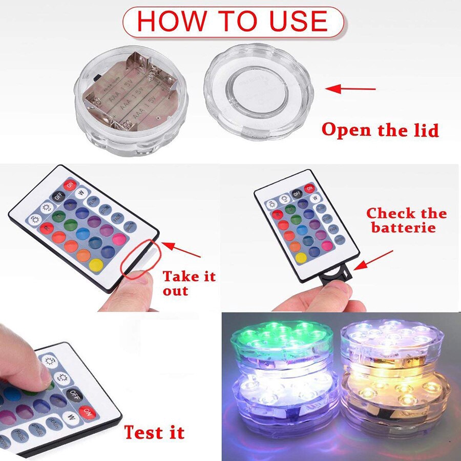 Waterproof IP68 Underwater Light 10 LED Remote Control RGB Diving Light Garden Party Decoration