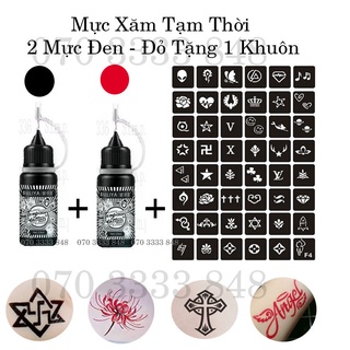 [Sale] 2 Lọ Mực Xăm Tạm Thời Tặng 1 Khuôn + Sticker