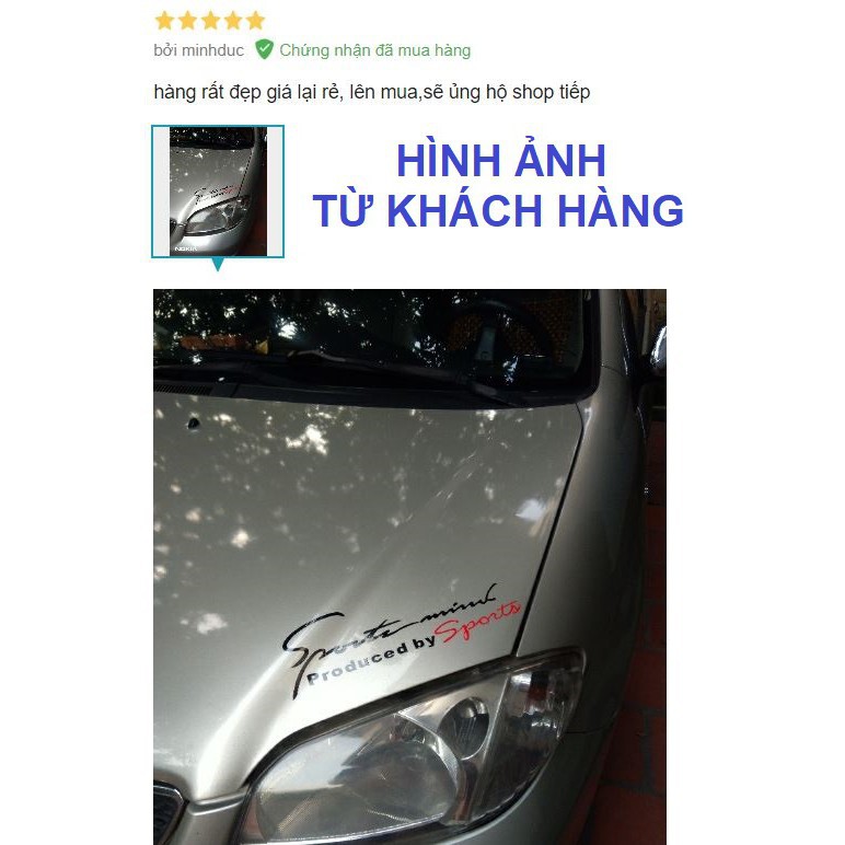 Tem dán decal Sport mind lên nắp capo ô tô đủ màu sắc