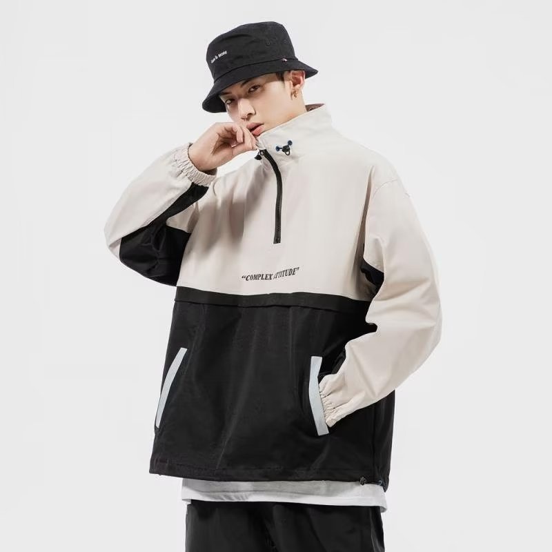 Áo Khoác Thể Thao Chui Đầu Dáng Rộng Phối Khóa Kéo Nửa Thân Kiểu Hip-Hop Đường Phố Cá Tính Cho Nam Và Nữ