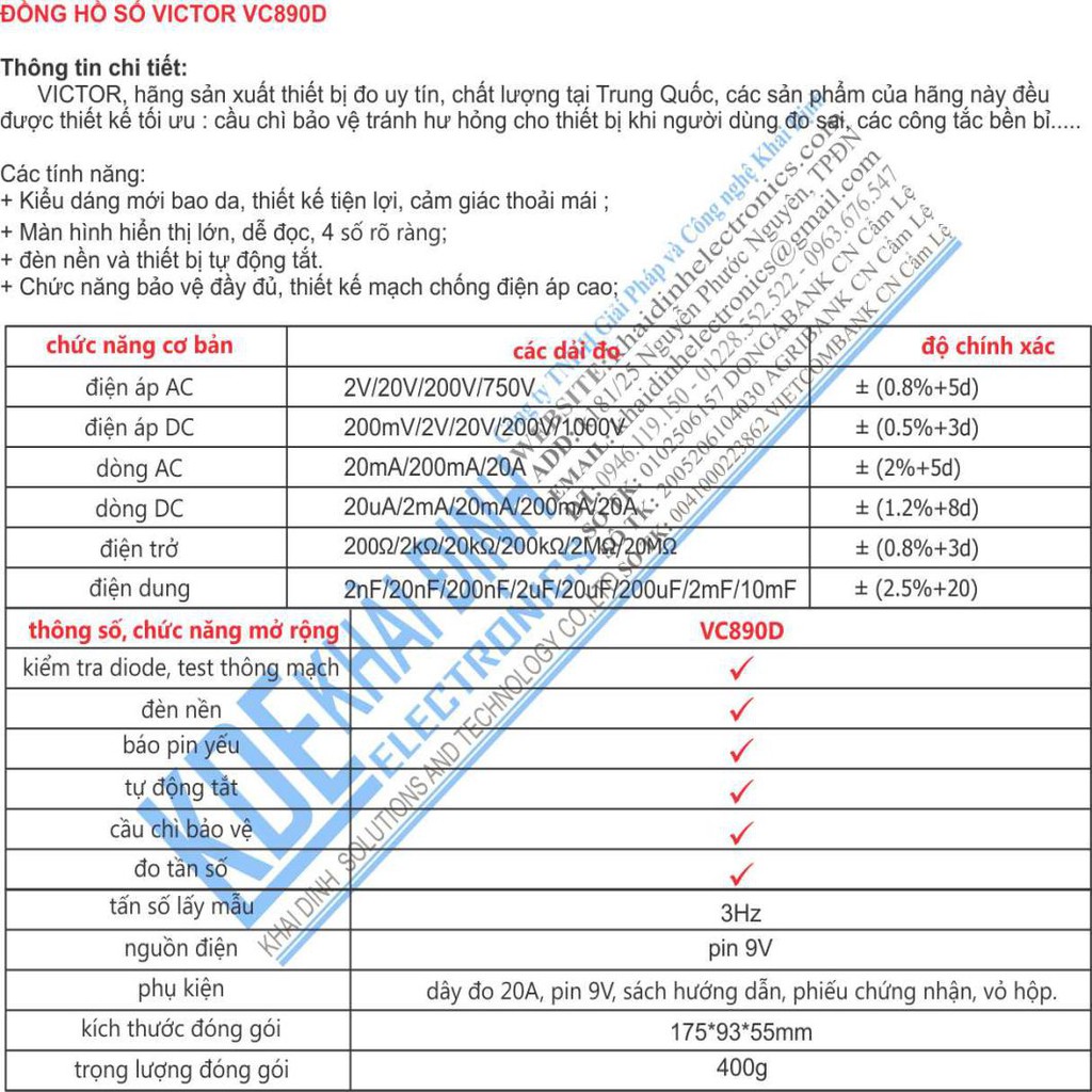 ĐỒNG HỒ vạn năng SỐ hàng chính hãng VC890D kde0315