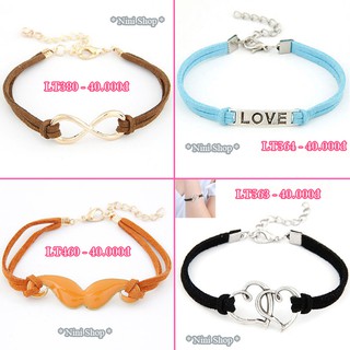 Vòng tay dây da lộn đôi phối kiểu tim - love - râu - vô cực