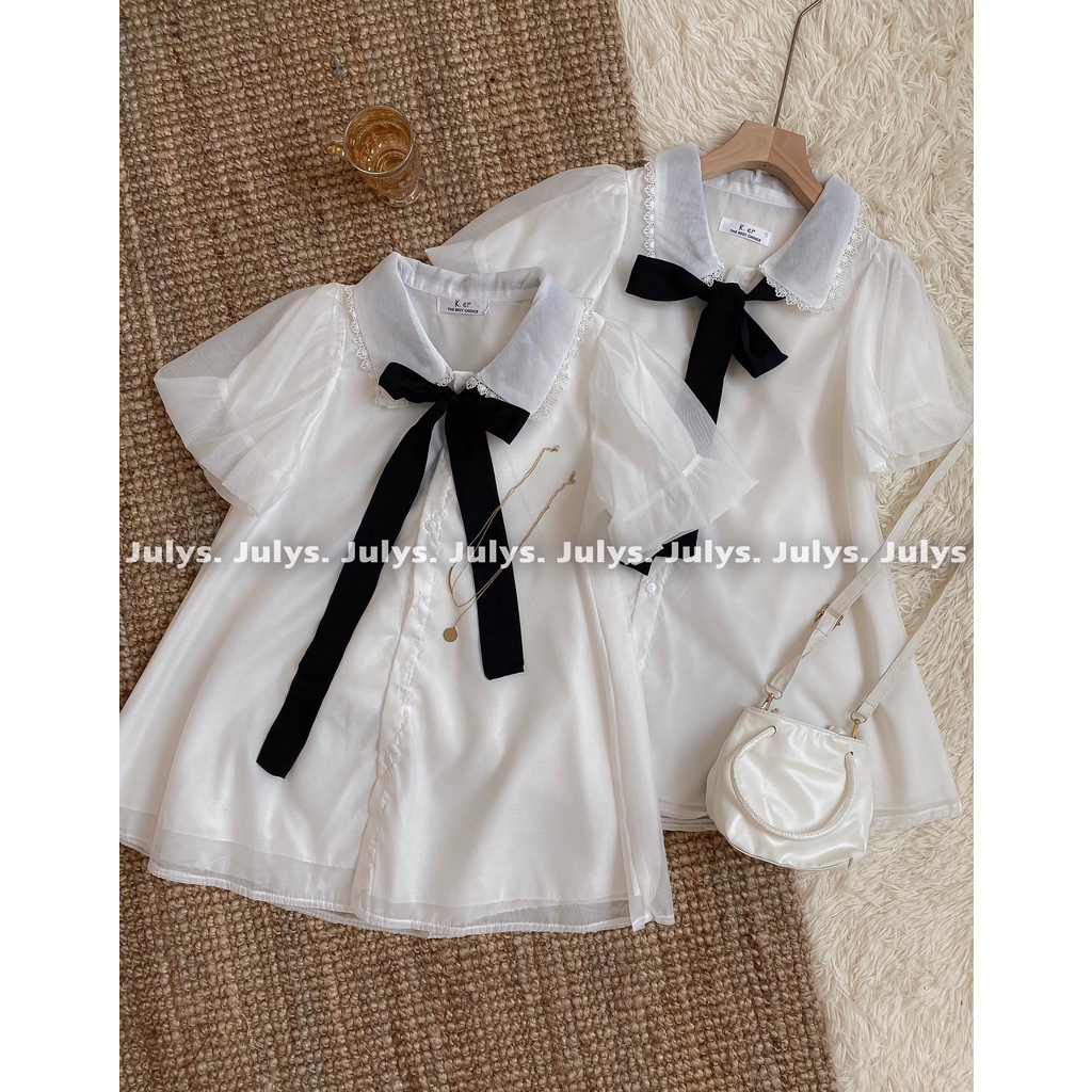 Áo babydoll tơ mềm nơ đen Julys (ảnh thật tự chụp kèm video)