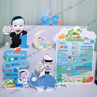 Set Chibi Trang Trí Thôi Nôi Sinh Nhật Bé Trai Chủ Đề Biển