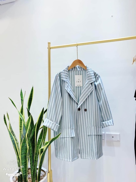 Áo Blazer kẻ sọc xanh mint | BigBuy360 - bigbuy360.vn