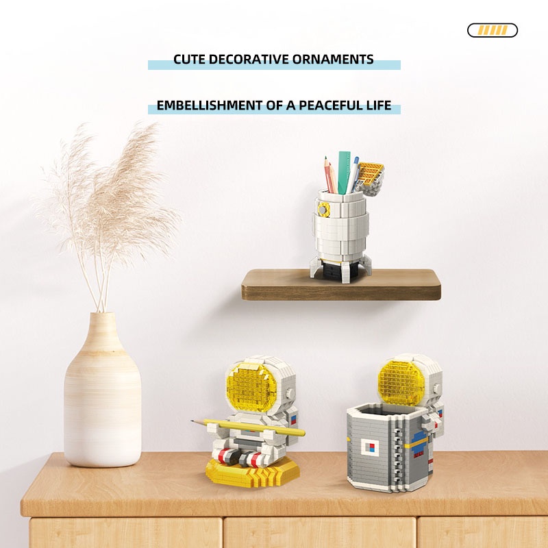 Đồ chơi lắp ráp kiểu hộp đựng bút hình phi hành gia độc đáo dễ thương cho trẻ em