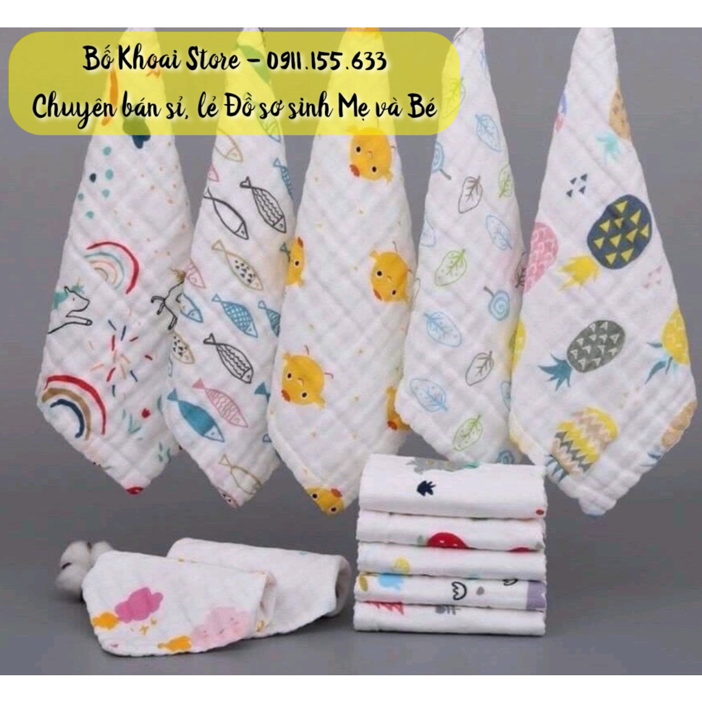 Khăn xô sữa nhăn 6 lớp - Set 5 khăn xô sữa siêu mềm, siêu thấm cho bé - Bố Khoai Store