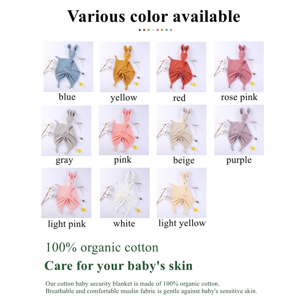 Baby Pure Cotton Vải Làm dịu Khăn Cho Bé Ngủ Búp Bê Con Thỏ Khăn Tay Dịu Nhẹ Đồ Chơi Làm Dịu