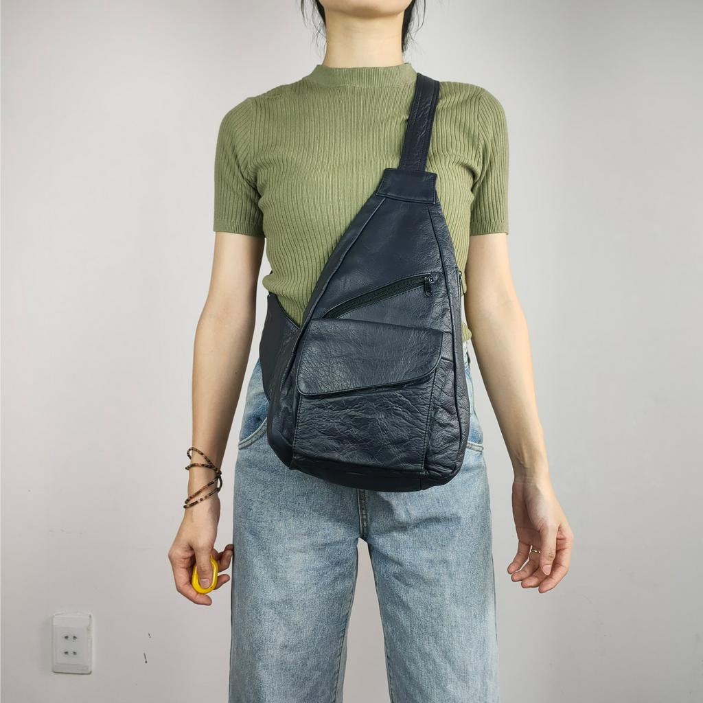 Túi bao tử đeo chéo ngực da thật secondhand Đồ Si Bon TD551